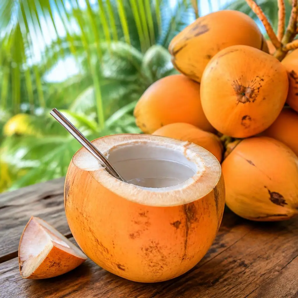 Fresh Sri Lankan king coconut split open